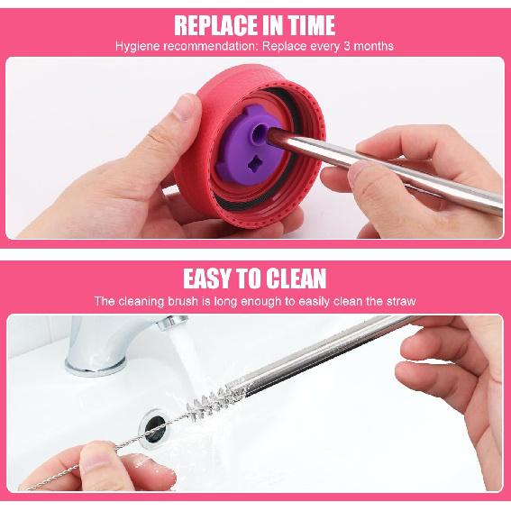 4pcs Metal Straw for Owala Kids 12 OZ Stainless Steel Tumbler, Reble Stainless Steel Replacement Straws with 2pcs Cleaning Brushes Compatible with