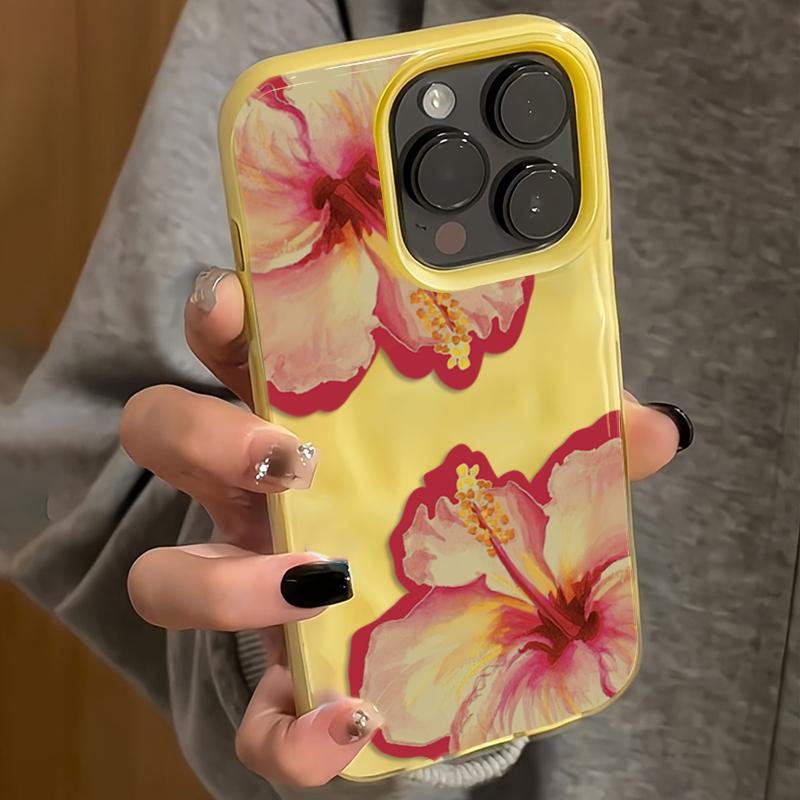 

Elegant Pink Hibiscus Flower Folds Texture Phone Case For iPhone 17 Air 16 15 14 13 12 11 Pro Max Plus Soft Cover Funda iPhone17 Pro