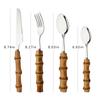 4Pcs/Set Dinnerware Set Bamboo Handle Stainless Steel Cutlery Knife Fork Spoon Tableware Silver Flatware Set Service for 1