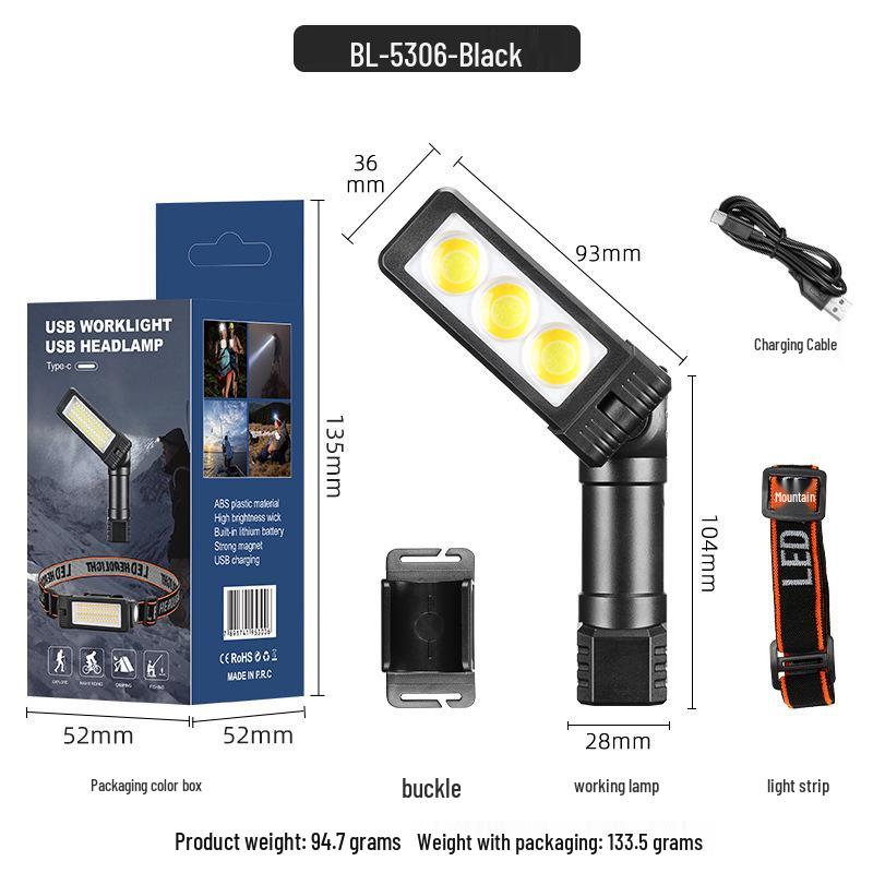 Dual-Sided COB Folding Work Light with Strong Magnet, High Brightness, and Emergency Flashlight Function