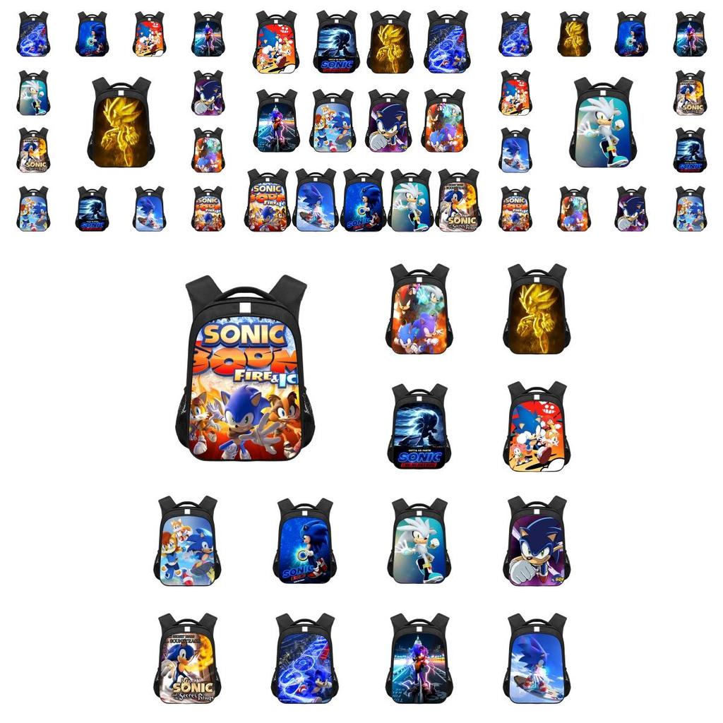 Sonic Cartoon Kids Backpack Durable Polyester Material 20-35l Capacity Zipper Closure Cushioned Shoulder Straps 44*30.5*16cm