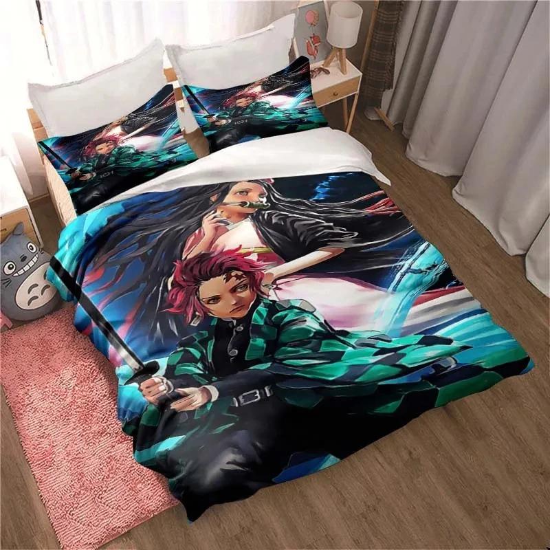 Demon Slayer Anime Cartoon Gift King Twin Double Child Bedding Collection Mircofiber Or Polyester Duvet Cover Collection Cover Bed Cover With