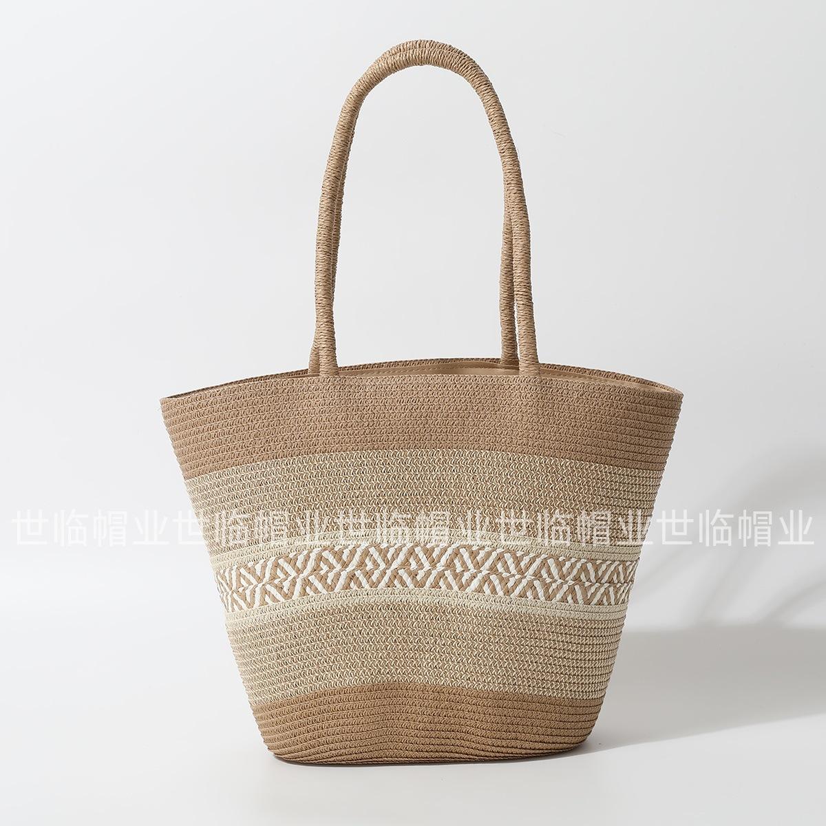 Hot-selling new bohemian style holiday striped color matching shoulder bag straw hat women s travel straw woven single bag