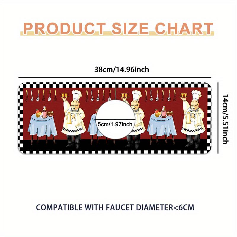 

VIKAMA Cartoon Chef Pattern Faucet Draining Mat Sink Splash Guard Pad Waterproof Quick-Dry Durable Easy to Clean Non-Slip 10X38CM&Strip