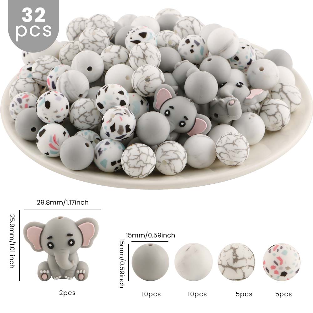 32Pcs/set Silicone Beads Kits Silicone Round Beads For Bracelet Necklace Jewelry Handmade Accessories