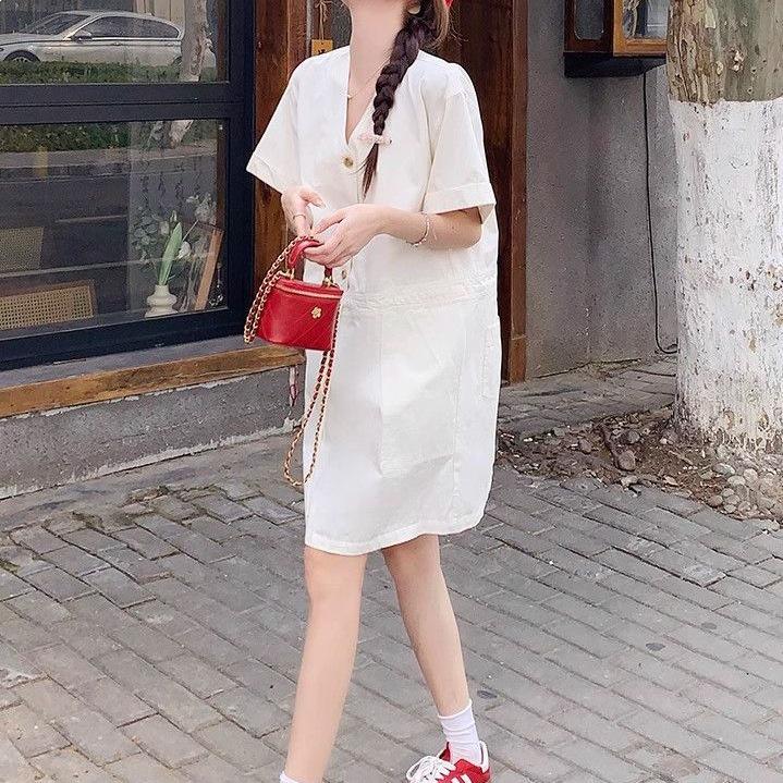 Women's French Retro V-Neck Summer Dress - Sweet and Simple Casual Style
