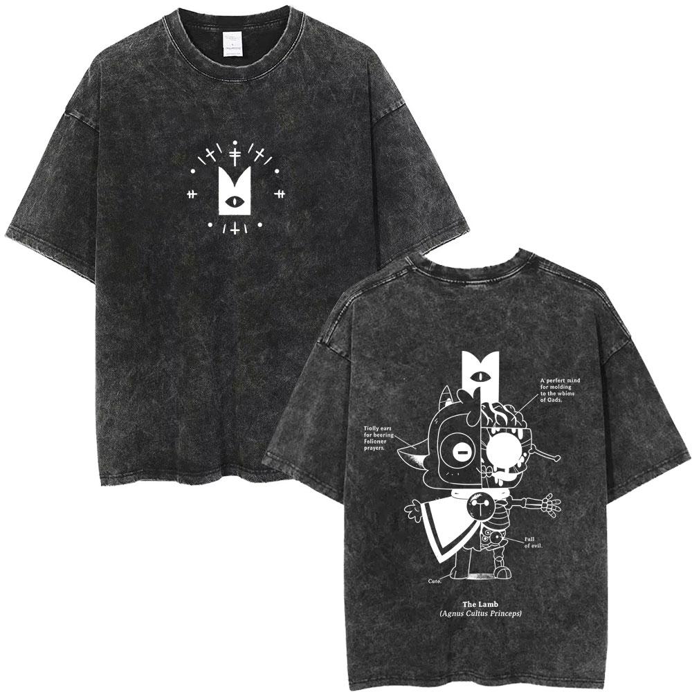 

Washed Vintage Game Cult of The Lamb Graphic Print Tshirt Men Women Casual Cotton Oversized Tshirts Cosplay Player T Shirts S
