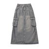 Women's Denim Cargo Skirt with Pocket High Waist Slit Retro Midi Skirt Y2K Clothing Casual Fashion All-match Spring Summer