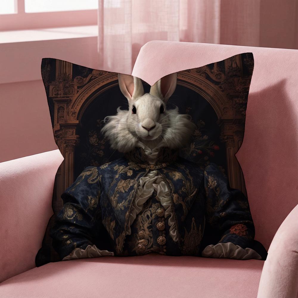 R-Retro Rabbit Portrait ARTWORK Cushion Cover Multi-Scene Pillow Cover for Home & Car - Reversible, Soft & Durable for Daily Use