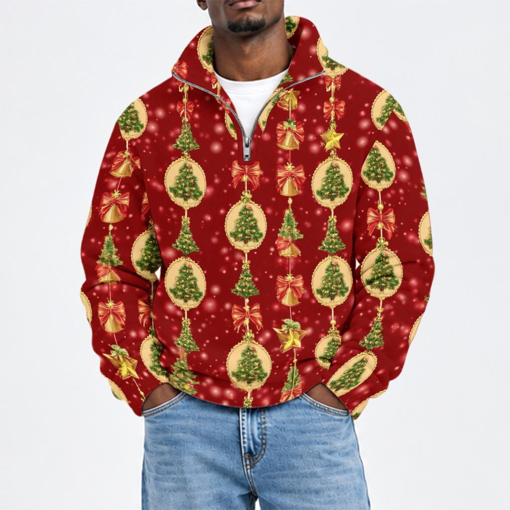 Men's Fall Winter Flannel Christmas Print Pullover Sweatshirt for Casual Holiday Wear