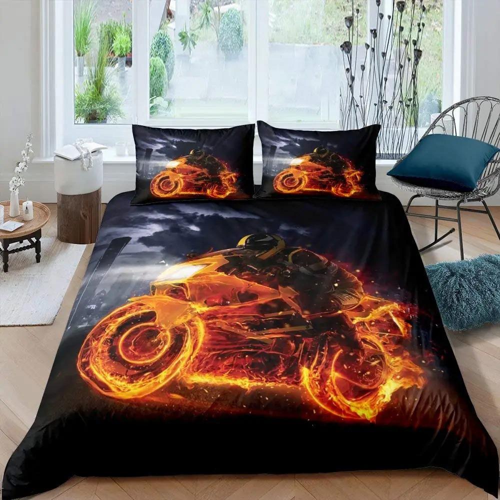 Cool Motorcycle Rider Duvet Cover Set,Extreme Sport Autocycle Comforter Cover With Pillowcase Graffiti Microfiber Quilt Cover