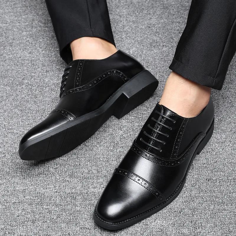 2024 Men Dress Shoes Leather Fashion Derby Shoes Classic Casual Business Wedding Footwear Lace-up British Style Male Formal Shoe