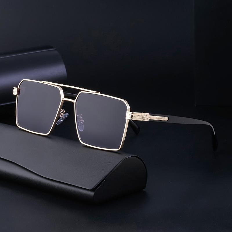 Lunettes de soleil rétro à double faisceau en métal pour homme, style boîte de conduite, lunettes de soleil pour homme