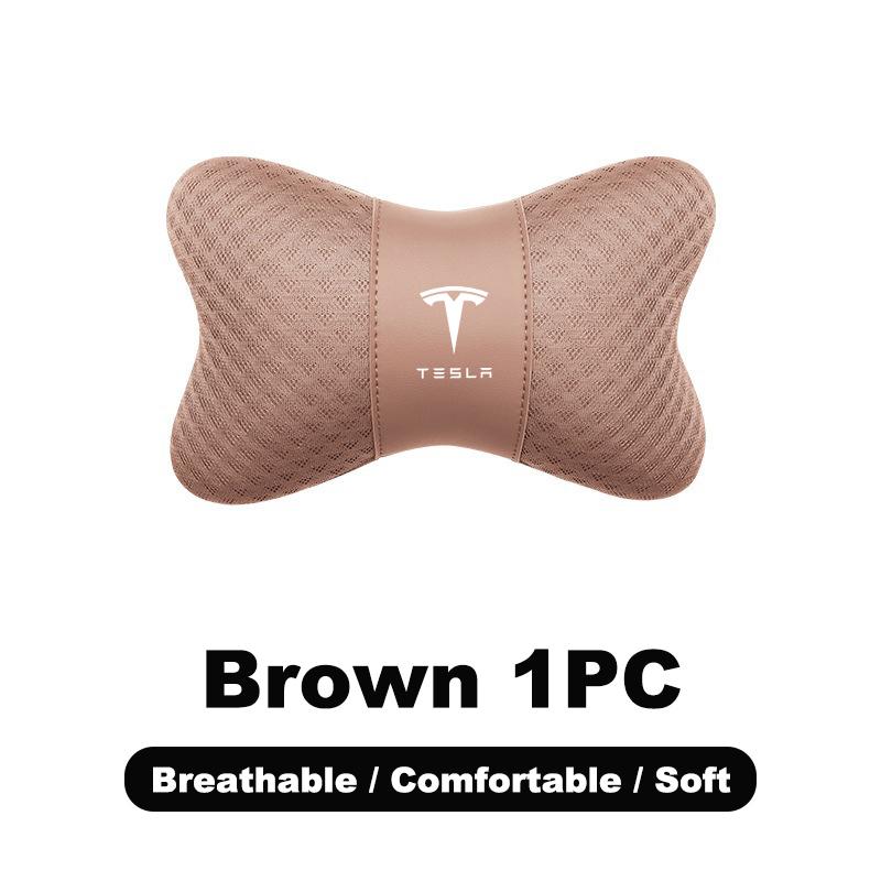

1PC Leather Car Seat Headrest Lumbar Support Cushion Pillow For Tesla Model 3 Model S X Model Y Roadster SpaceX Auto Accessories