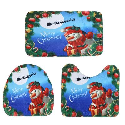Cubierta de asiento de tocador de Santa Claus mu/ñeco de nieve Home y alfombra para ba/ño Set de adornos de Navidad de 3