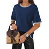 Color Contrast Ribbed Round Neck Short Sleeve Knit Pullover Sweater For Women