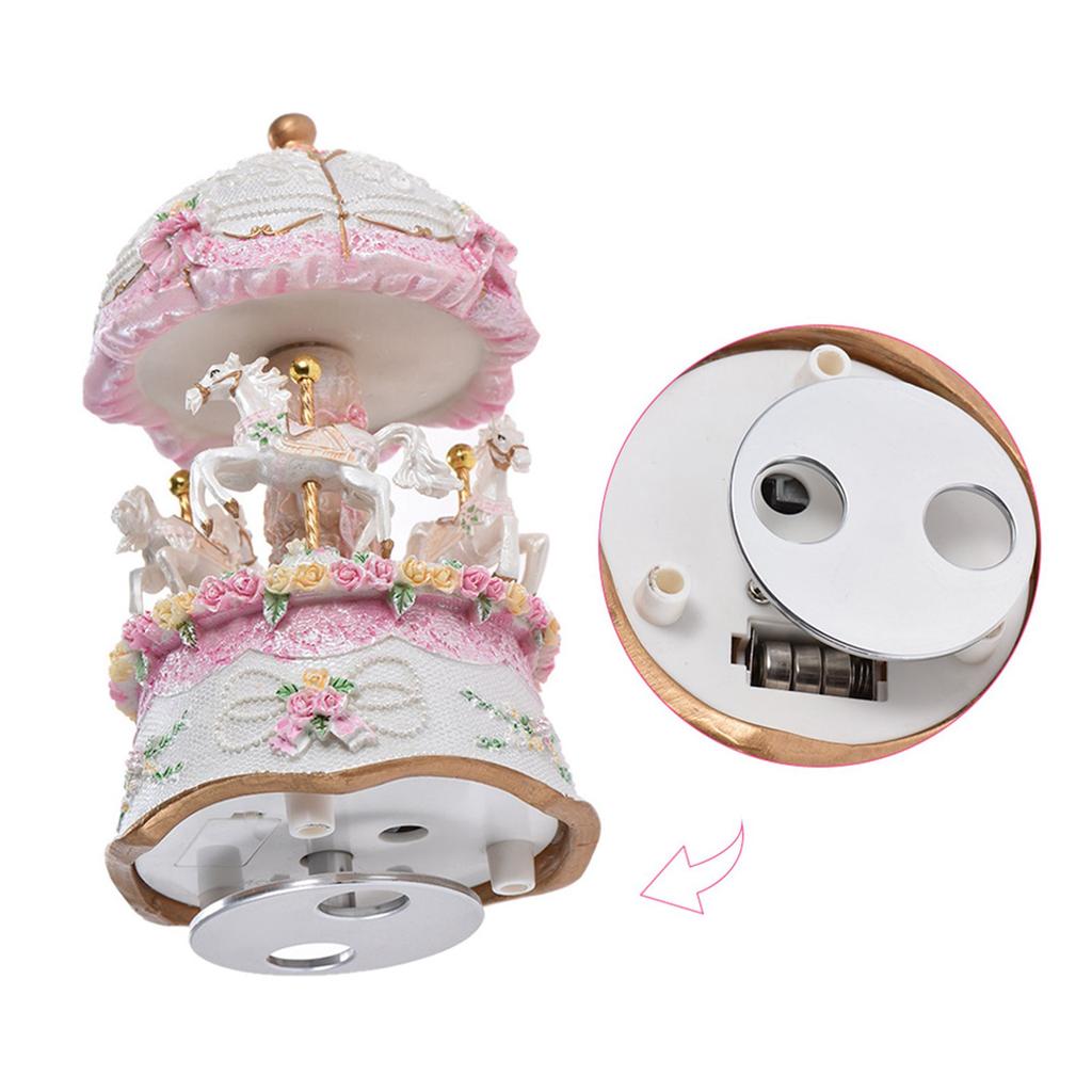 Luxury Dream 3 Horse Rotating Carousel Merry Go Round Windup Music Carousel with Colorful Color Change LED Luminous