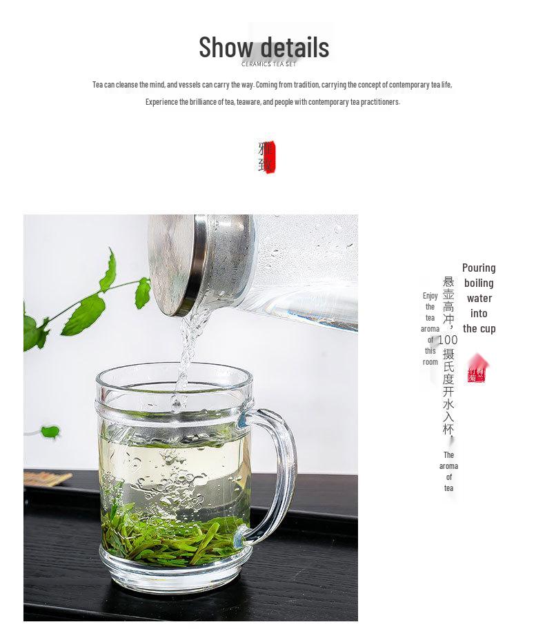 Large-Capacity, High-Temperature Resistant Glass Teacup with Handle and Lid for Men