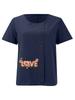 Women's Fashion Love Letters Print Casual Cotton Linen Short Sleeve Round Neck T-shirt Shirt Leisure Loose Summer Blouse Tops