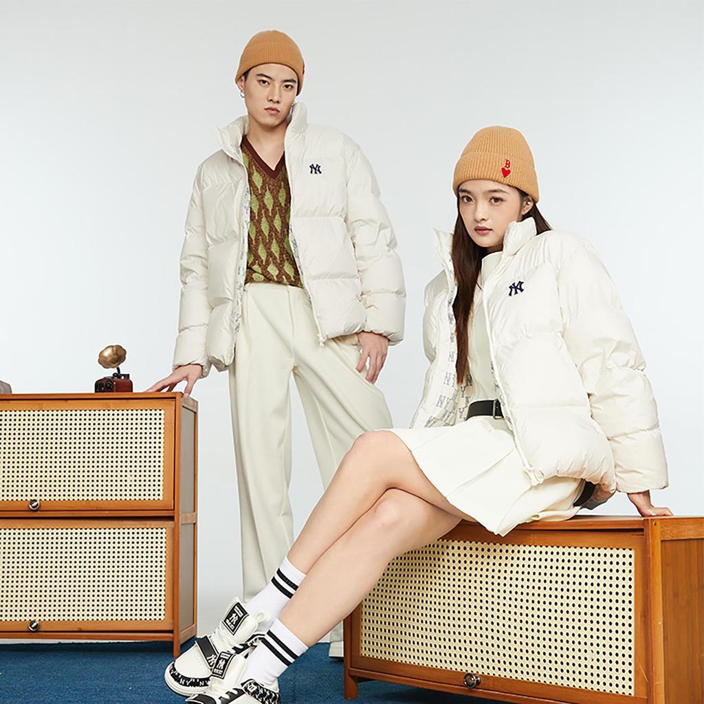 MLB New York Yankees Down Jackets Unisex Ivory Stand Collar Thickened Puffer Jacket (Unisex) Down Jackets 3ADJM0636 50IVS