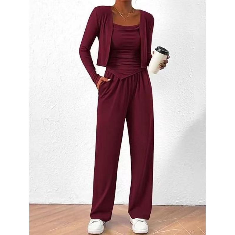 Women S Casual Lazy Design Three Piece Set Coat Strap Pants