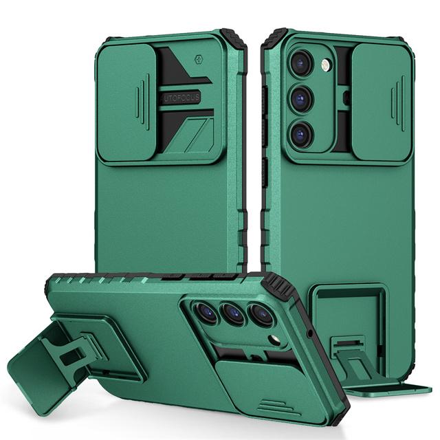 

Для Samsung Galaxy S23 Ultra Case Slide Camera Lens Armor Protection Kickstand Phone Case For Samsung S23 S 23 Plus Back Cover For Galaxy S23 Plus темно-зелений колір