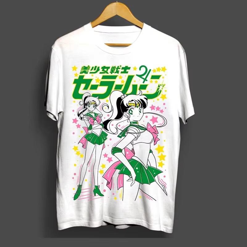 2026 Summer Sailor Moon Sailor Mars Rei Hino White Anime Print Unisex Loose Y2K Streetwear Women And Men T-Shirt 4XL