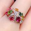 Creative Design Diamond Studded Candy Colored Gemstone Rings for Women Fashion Water Droplet Flower Ring Wedding Jewelry Gift