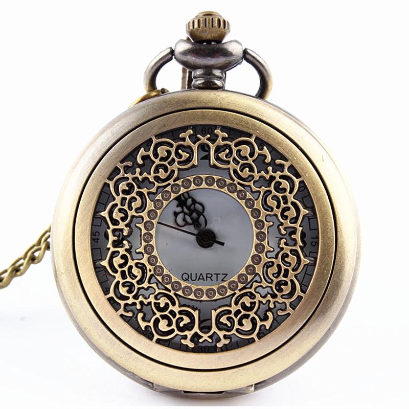 Retro Quartz Necklace Watch: Vintage Golden Flip Pocket Pendant
