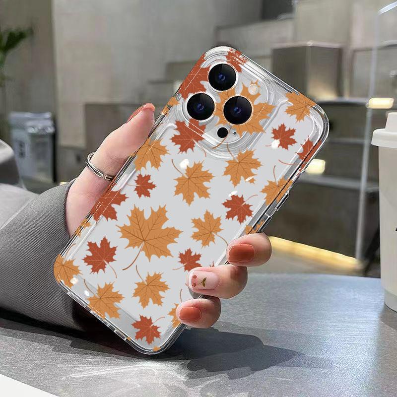 Autumn Warm Maple Leaf Print Phone Case for iPhone 17 16 15 14 13 12 11 16E Series Pro Max Plus Double Layer Protection