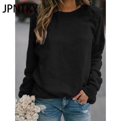 JPNTKY Women's Fashion Casual Autumn Winter Solid Color Print Long Sleeve O-Neck Blouses & Shirts