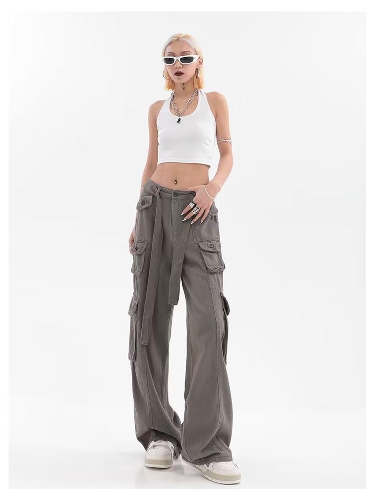 Trendy Unisex Multi-Pocket Street Overalls: Retro Loose-Fit Hip-Hop Pants