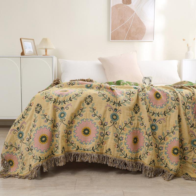 

Текстильный город Хлопковая марля Календула Жаккардовый плед Домашний диван-кровать Полотенце Четыре сезона Чехлы на диван Покрывало 150cmx200cm розовый