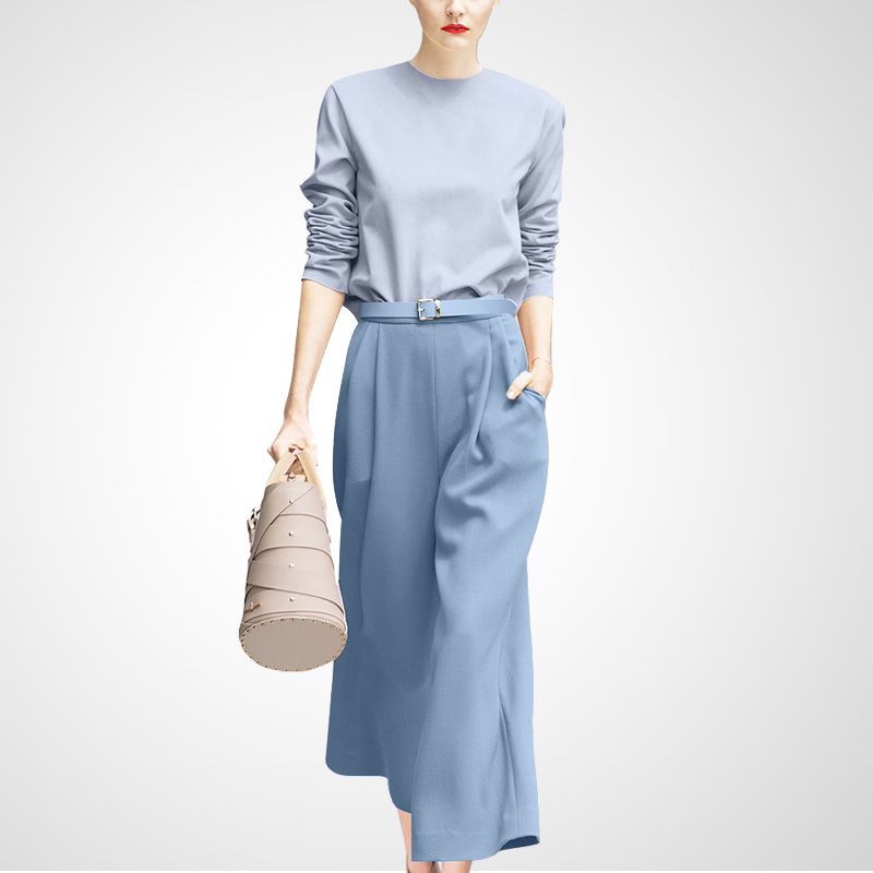 

Осенняя светская львица Взрослая леди как женщина Мода Стройнящие брюки с широкими штанинами прилегающего кроя Blue (Long sleeves) XL