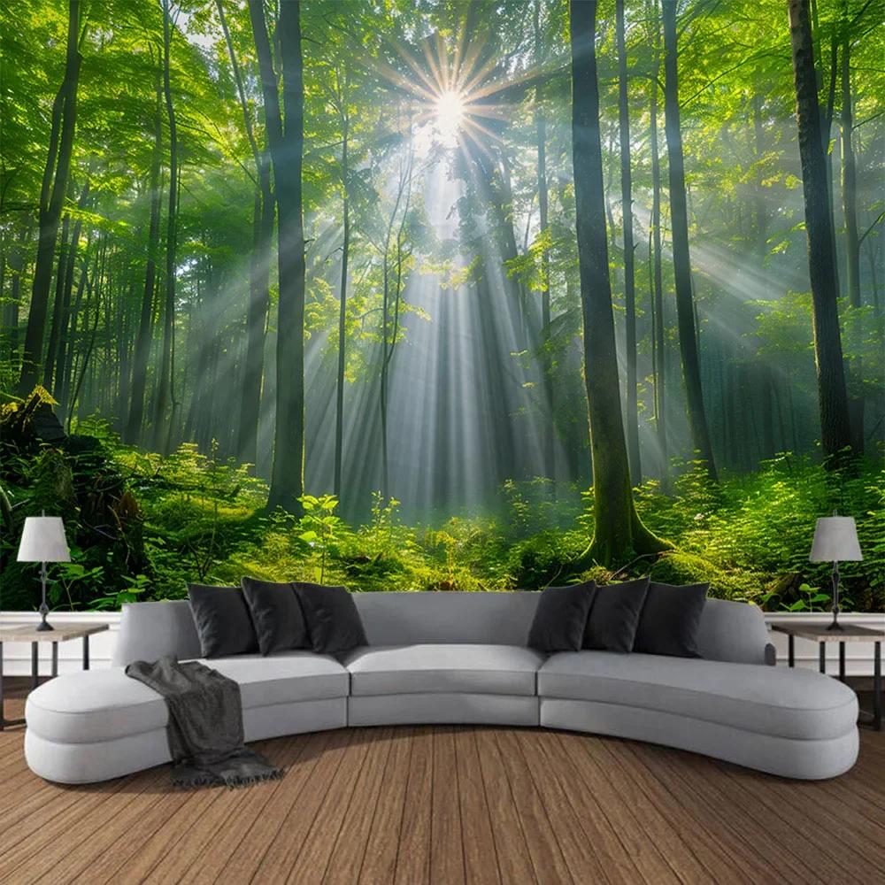 Sunshine Forest Tapestry Wall Hanging Cloth Home Art Decoration Living Room and Bedroom Background Blanket Wallcloth
