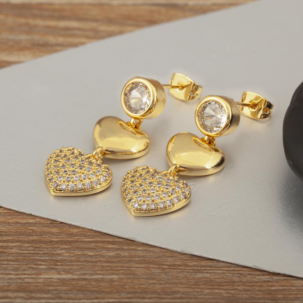 Nidin New Arrival Heart/Star Shape Cubic Zirconia Drop Earrings For Women Female OL Style Fashion Ear Jewelry Accessories Gifts