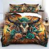 2/3Pcs Bohemian Bull Skull Duvet Cover Set,With Pillowcase Multi Size Bedroom Bedding Decor,Bohemia Rural Style Bedroom Decor