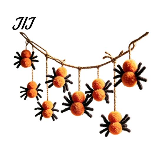 Wall Ornament for Home 78 Inch Halloween Hanging Spider Banner, Mini Black Orange Plush Cute Spooky Party Decorations Pom Garland Party, Fireplace,