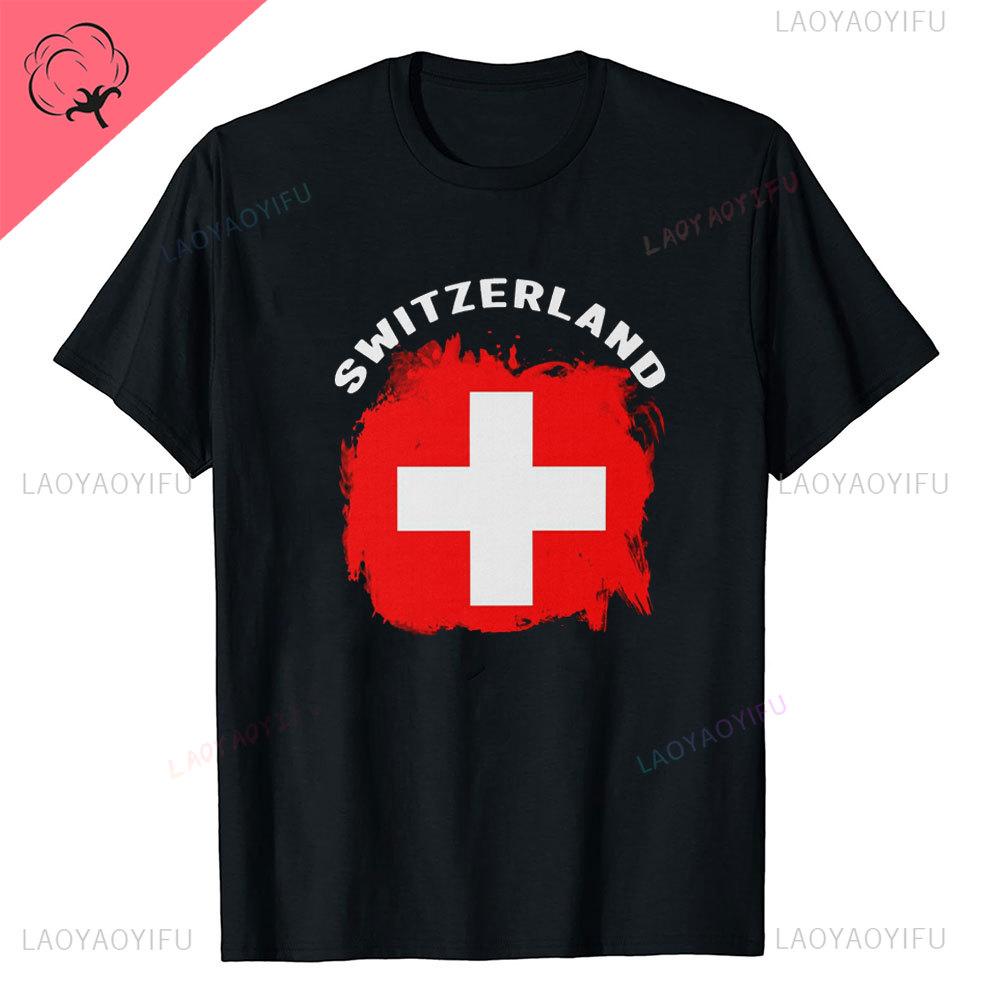 Super Swiss Proud Switzerland Flag T Shirts Man ShortSleeve Fashion Hipster T Shirt Clothing Casual Summer Basic Loose Tee