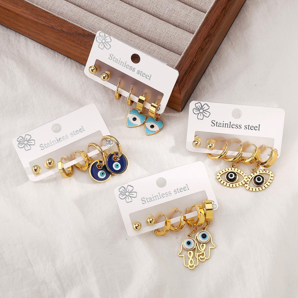 Fashion Stainless Steel Ear Clip Set Versatile Minimalist Temperament Personality Eye Earrings Women Jewelry