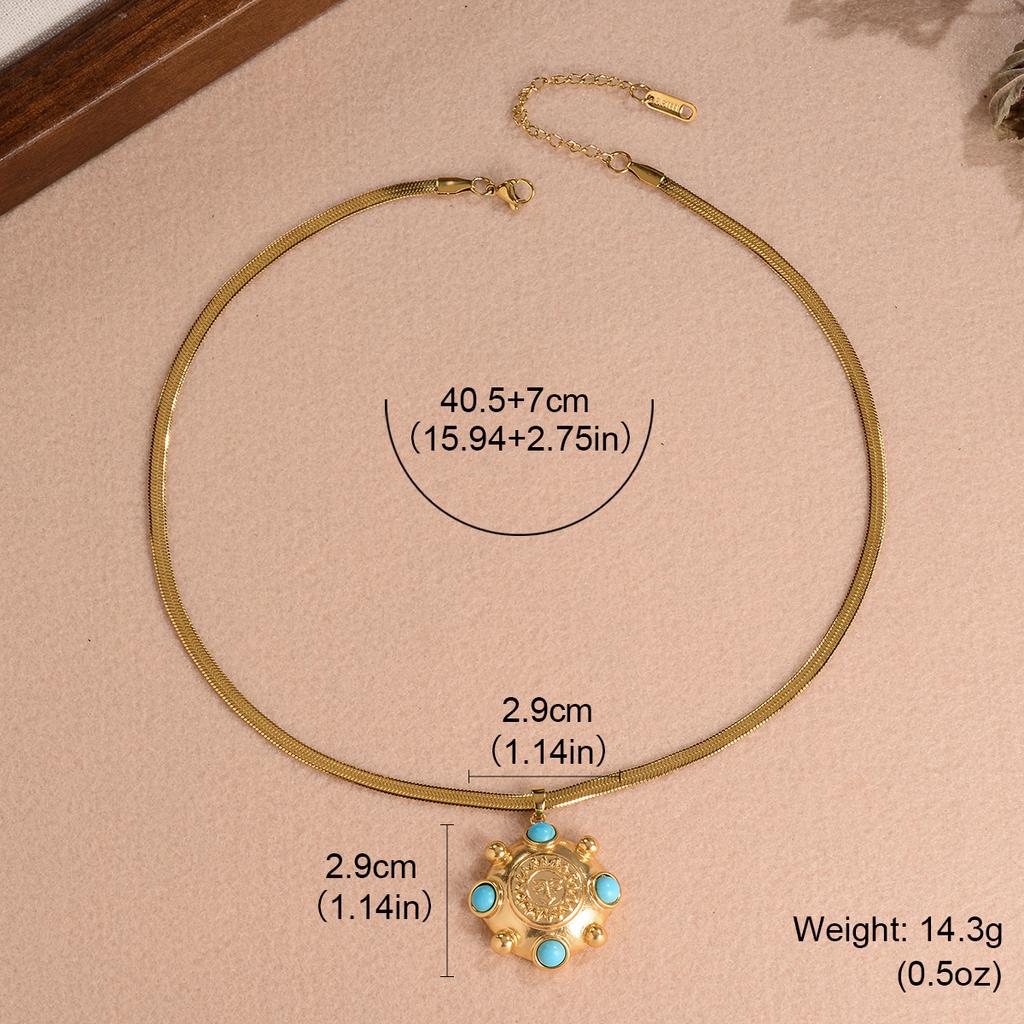 Vintage 18K Gold Plated Snake Chain Necklace with Turquoise Sun Pendant Choker Bohemian Jewelry for Women