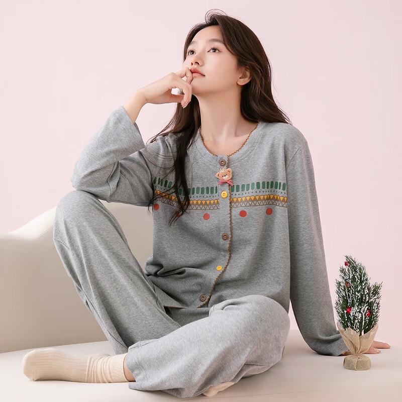 Fenteng Women's 100% Cotton Long Sleeve Fair Isle Pajama Set