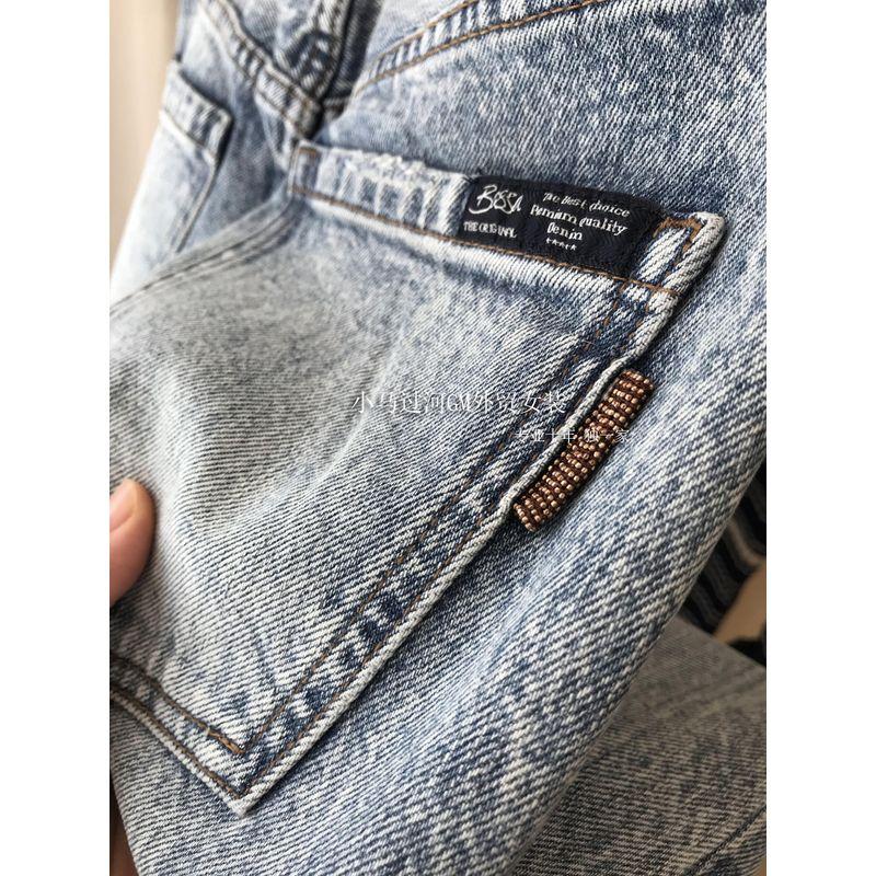 

Потолок Рекомендую!! Турция Босса Импортная Ткань, Высокая Посадка Вываренный Винтажный Прямой Деним Женский Water wash blue S