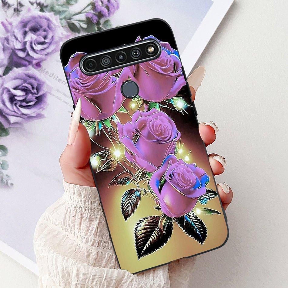For LG K41S K51S 2020 Elegant Floral Cat Printed Phone Case For LG K41S K51S LM-K410 LM-K510 Black Silicone Soft Cases