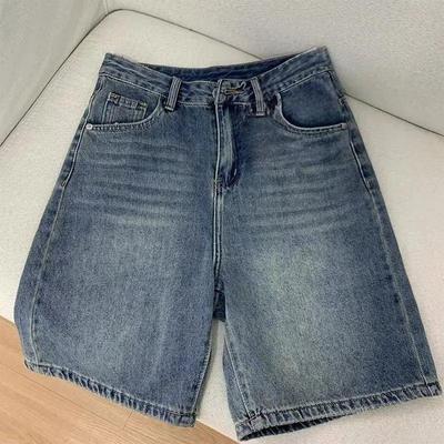 Frühling Sommer Damen Lässige Jeansshorts Mode Damen Weites Bein Kurze Jeans Knielang Jeanshose Damen High Waist Shorts Mädchen