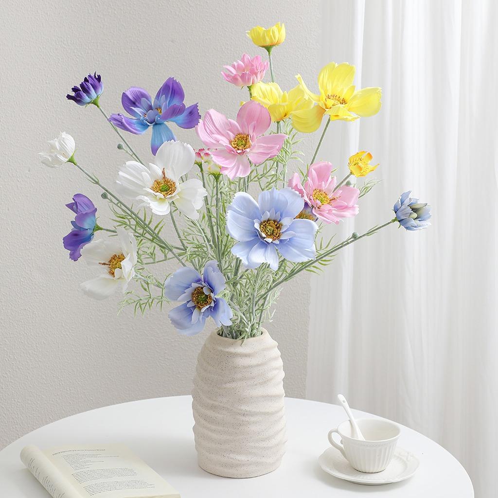 High Quality Artificial Cosmos Flower Silk Fake Daisy Flocked Stem Large Head Faux Flower for Home Wedding Decors DIY Bouquet