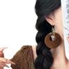 New Chinese wood hollow round pendant earrings fashionable retro simple ear hook niche high-end earrings