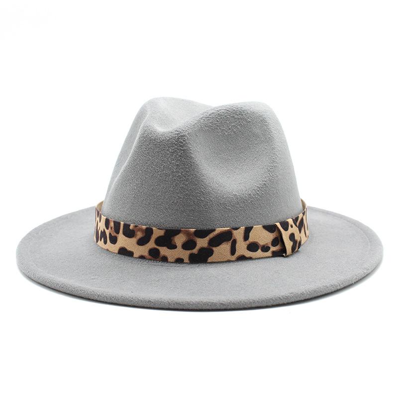 Woolen Top Hat Leopard Print Solid Color Hat Women'S Flat-Brimmed Big-Brimmed Jazz Hat 22 Colors
