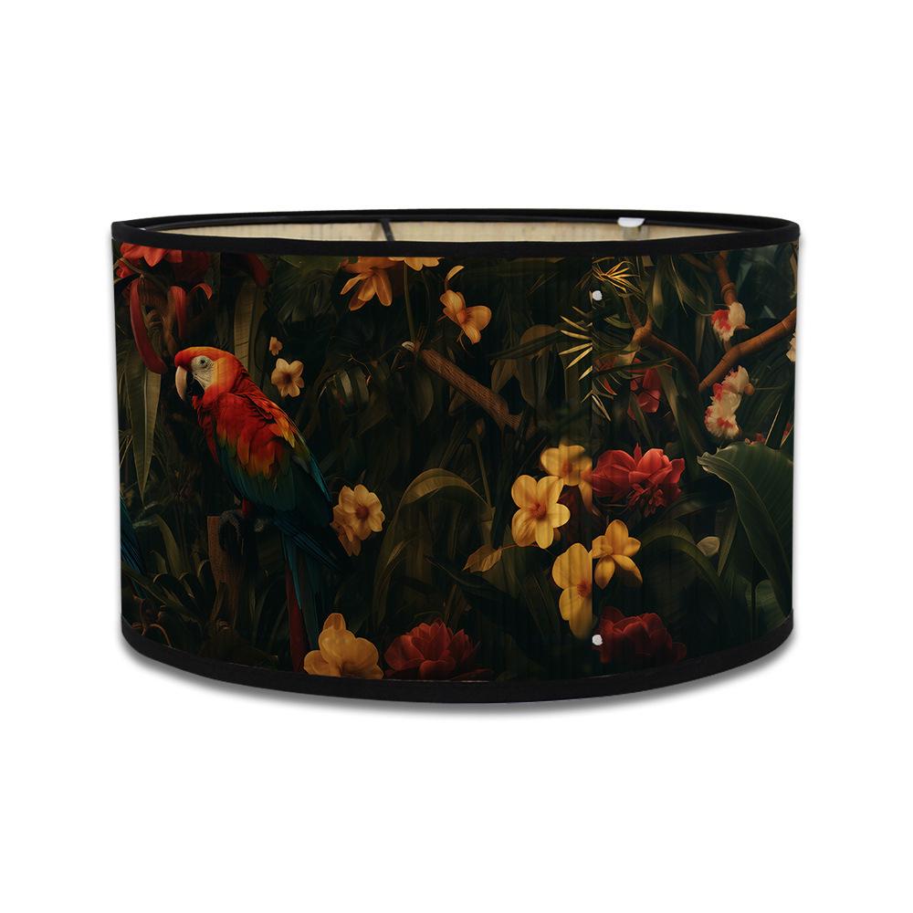 Parrot Print Bamboo Lampshade Pendant and Table Lamp with American Country Drum-shaped E27 Holder