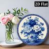 Vintage Round Metal Wall Art Sign with Blue Porcelain Floral Design